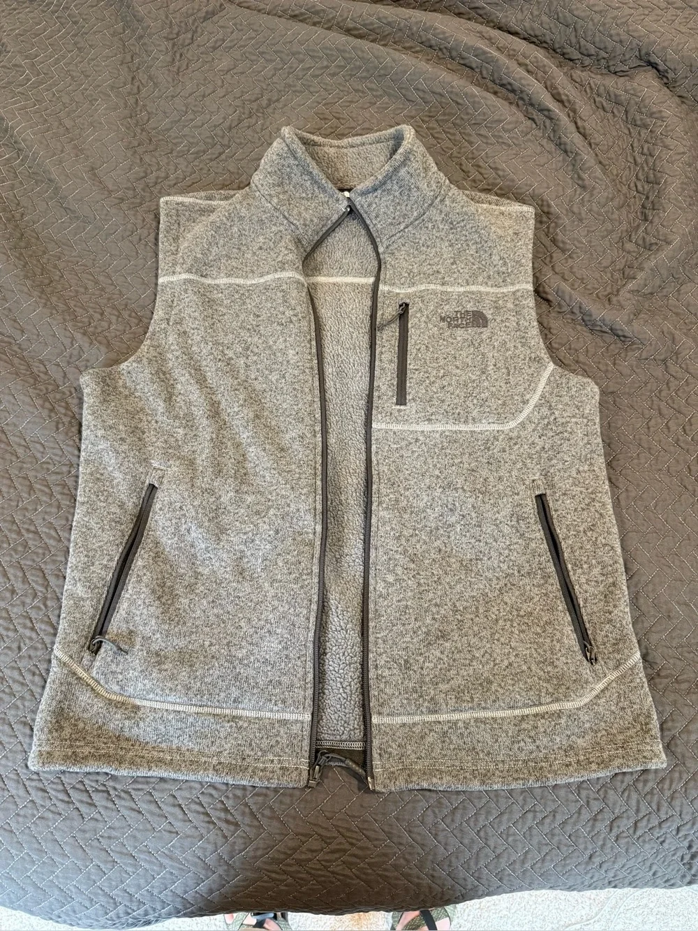 The North Face Light Gray Sherpa Fleece Vest